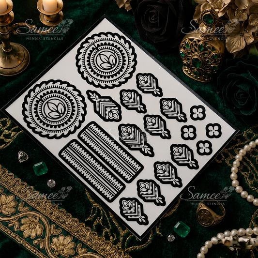 Samee® Leaf Mandala & Corner Border Henna Stencil – design code.33