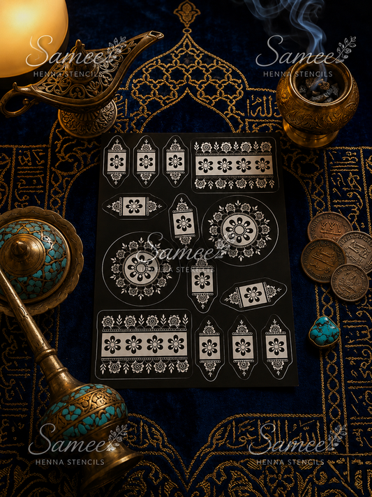 Sameee® Royal Floral Mandala Mehndi Stencil Set – Arabic Hand & Wrist Design.design code72