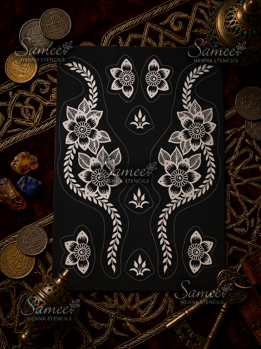 Sameee® Elegant Floral Side Trail Henna Stencil – design code 68