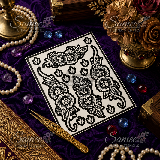 Samee® Elegant Floral Vine Henna Stencil –design code.30