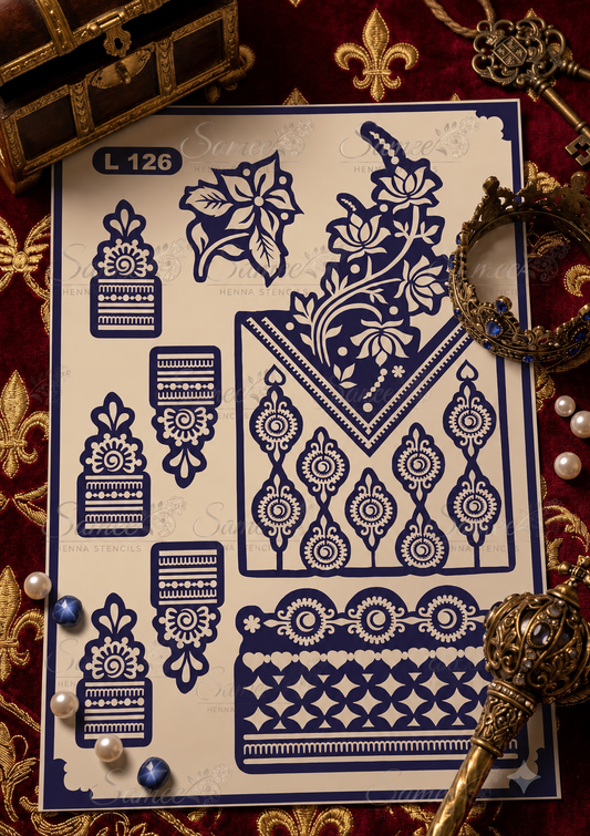 Samee® Royal Floral Corner & Border Henna Stencil –design code.9