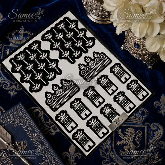 Samee® Royal Floral Grid & Finger Henna Stencil – design code.26