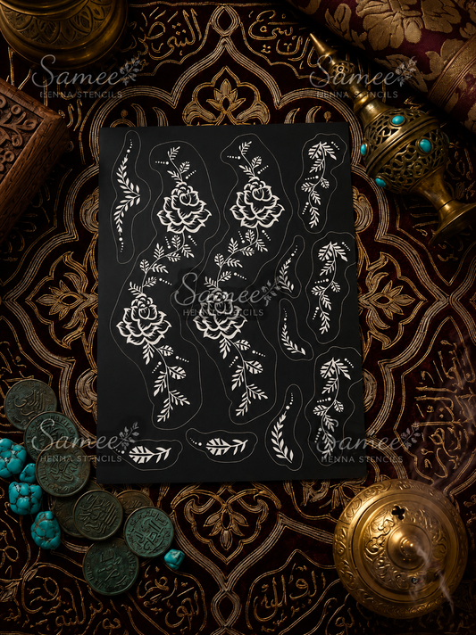 Sameee® Rose Vine Arabic Mehndi Stencil – Floral Side Design.design code 70