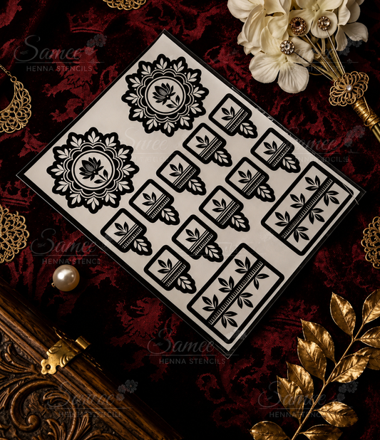 Sameee® Royal Floral Mandala Mehndi Stencil – Finger & Bracelet Design. Design NO,94