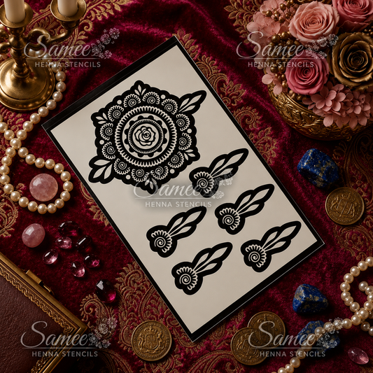 Sameee® Royal Rose Mandala Henna Stencil – design code.51