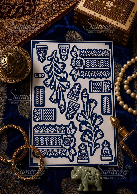 Samee® Royal Floral Vine & Bracelet Henna Stencil –design code.24