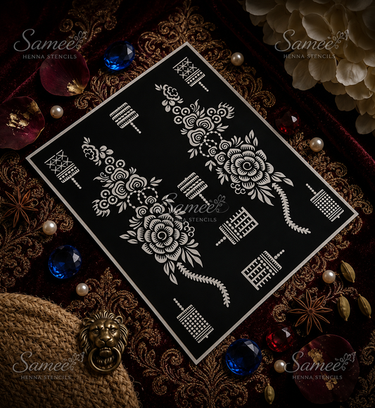 Sameee® Royal Rose Cascade Mehndi Stencil – Floral Hand Design dc95