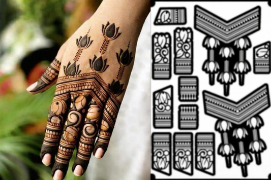 17 Elegant Lotus Cuff Henna Stencil Design(double hand)