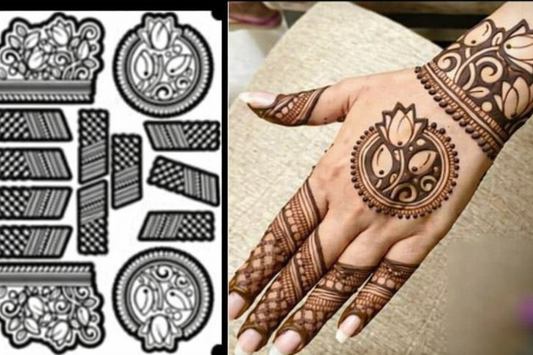 21 Royal Lotus Mandala Henna Stencil (double hand)