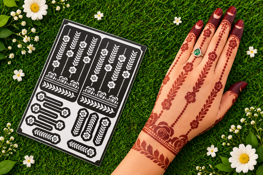 Samee® Floral Chain & Finger Henna Stencil – design code.39-Double Hand