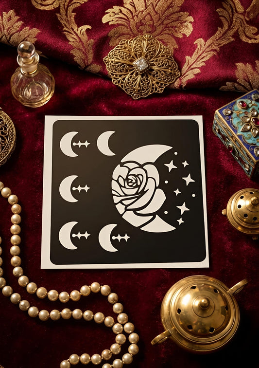 Samee® Moon & Rose Mehndi Stencil – Hand design Design No, 76