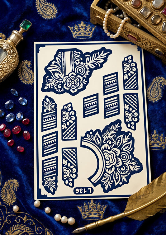 Samee® Mandala Finger & Border Mehndi Stencil – Hand Design No.122 (Double Hand)