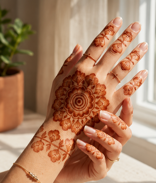 Sameee® Royal Floral Mandala Mehndi Stencil – Finger & Bracelet Desig.Design NO,100-Double Hand