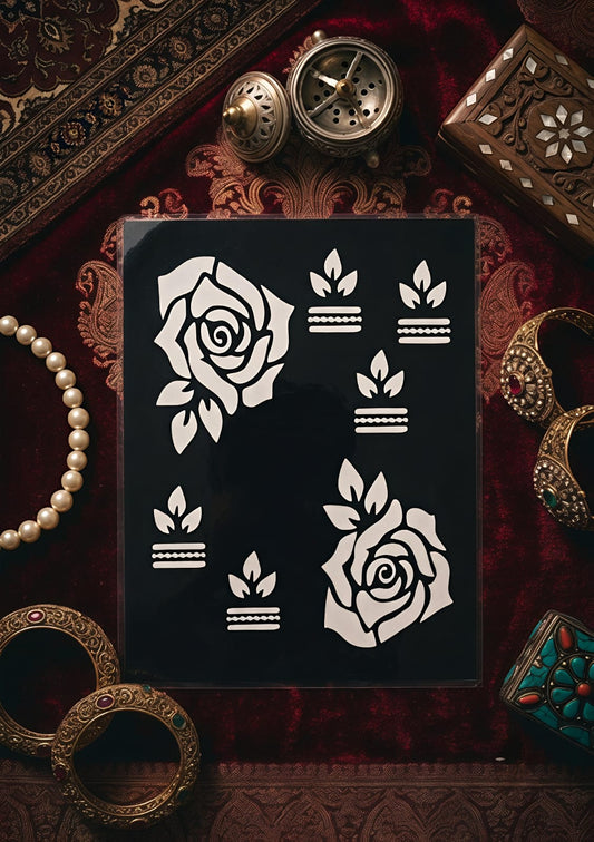 Samee® Rose & Diya Mehndi Stencil- Hand design Design No, 83