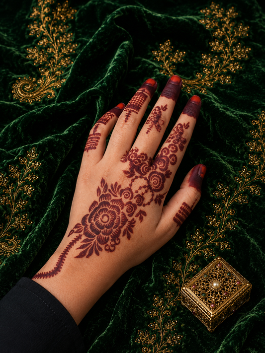Sameee® Royal Rose Cascade Mehndi Stencil – Floral Hand Design dc95-Double Hand