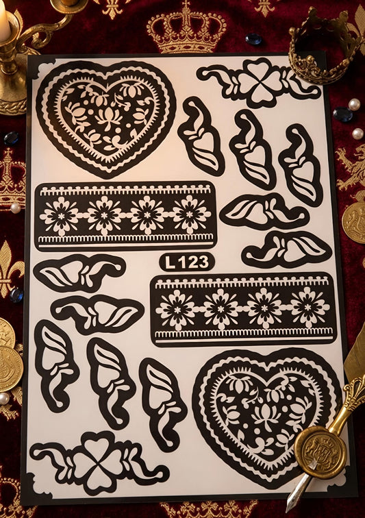 Samee® Royal Hearts & Floral Border Henna Stencil- Hand Design Design NO, 2