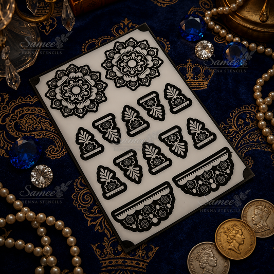 Samee® Royal Floral Mandala & Lace Border Henna Stencil – design code.28