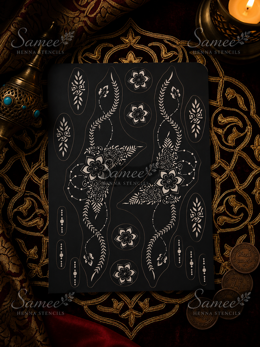 Sameee® Elegant Floral Foot Trail Henna Stencil – design code, 67