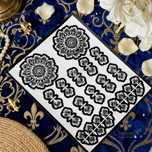 Sameee® Royal Floral Mandala Mehndi Stencil – Reusable Finger & Bracelet Desig.Design NO,100