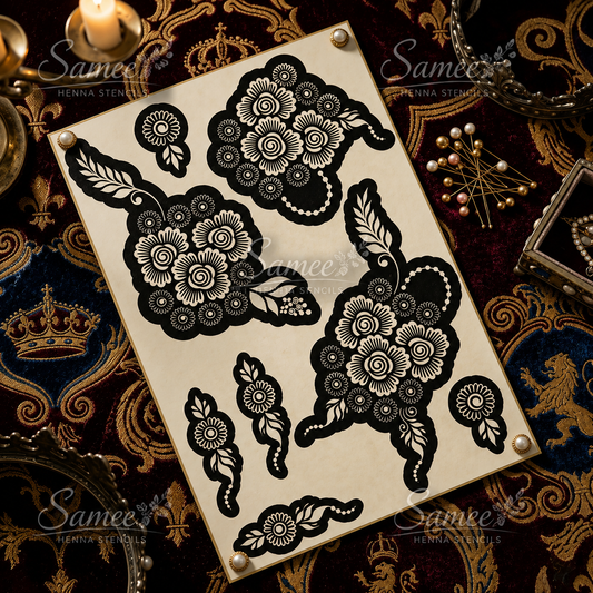 Sameee® Floral Cluster Arabic Mehndi Stencil – Reusable Hand Design Design NO,109