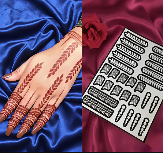 24 Elegant Leaf Trail Henna Stencil (Double hand)