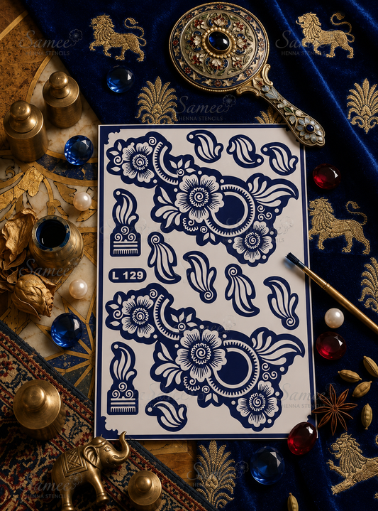 Samee® Royal Floral Crescent Henna Stencil –design code.7