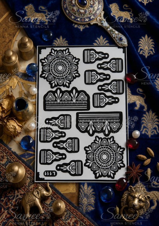 Samee® Royal Mandala & Finger Accent Henna Stencil – design code.11