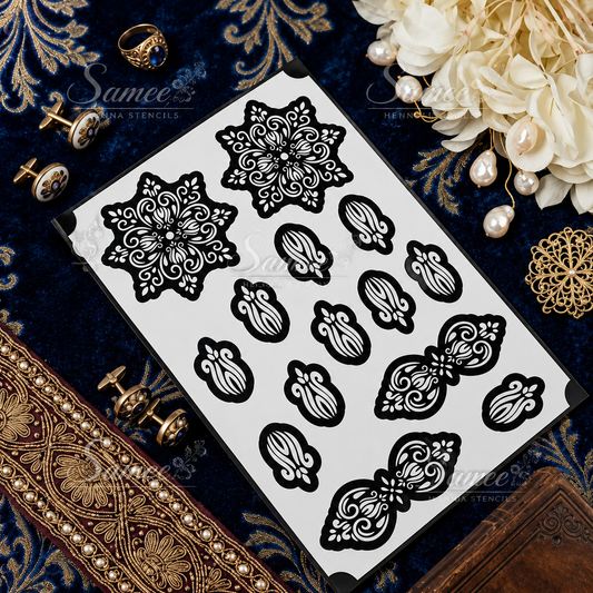Sameee® Royal Paisley Finger Mehndi Stencil –  Mandala & Bracelet Design.Design NO, 101