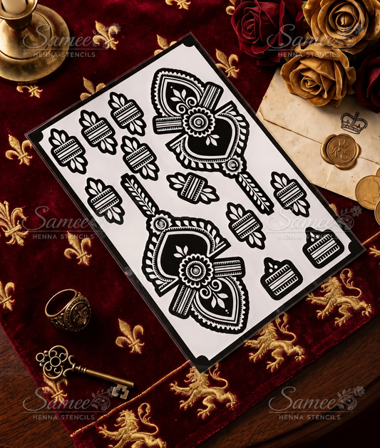 Samee® Royal Heart & Ribbon Henna Stencil –design code.36