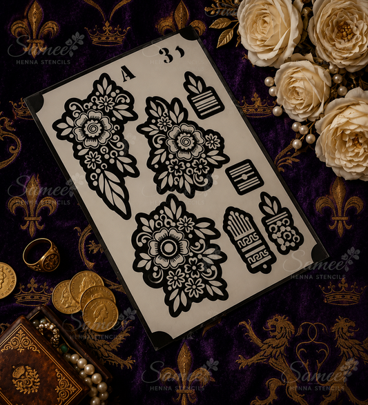 Sameee® Royal Floral Arabic Mehndi Stencil –  Side Hand & Finger Design design code 93
