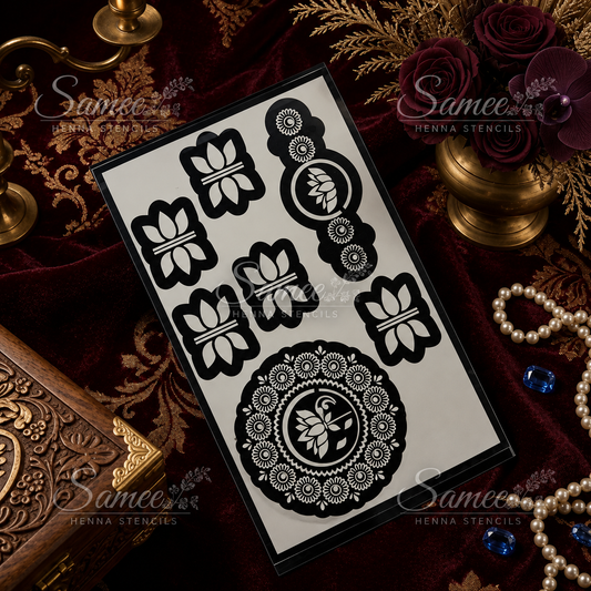 Sameee® Royal Lotus Mandala Mehndi Stencil – Floral Bracelet & Finger Design.design code85
