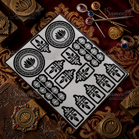 Samee® Lotus Mandala & Floral Border Henna Stencil –design code.29