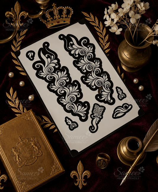 Sameee® Royal Swirl Arabic Mehndi Stencil –  Side Hand Floral Vine Design.design code 88