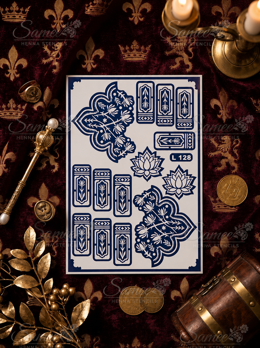 Floral Cuff & Finger Henna Stencil Set(double hand) dc 106