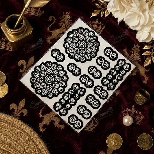 Sameee® Royal Mandala Finger Mehndi Stencil –  Floral Ring & Bracelet Design. design code 92
