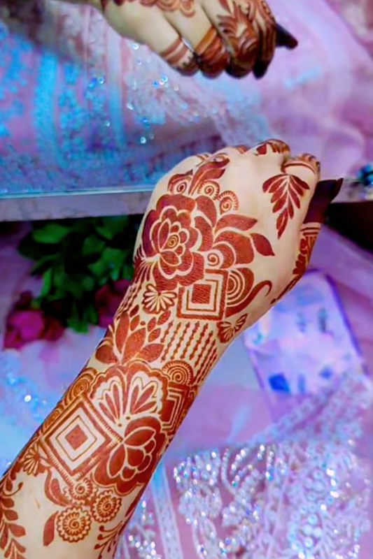 Floral Geometric Full Arm Mehendi Stencil