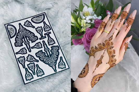 18Royal Crescent Floral Hand & Finger Henna Stencil Set(double hand)