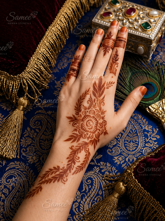 Elegant Floral Henna Hand Stencil