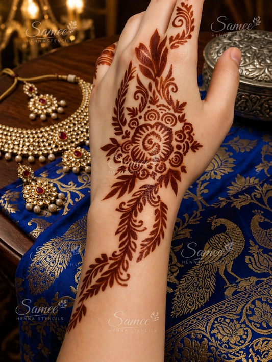Elegant Floral Henna Hand Stencil-Hand design Design No, 123- Double Hand