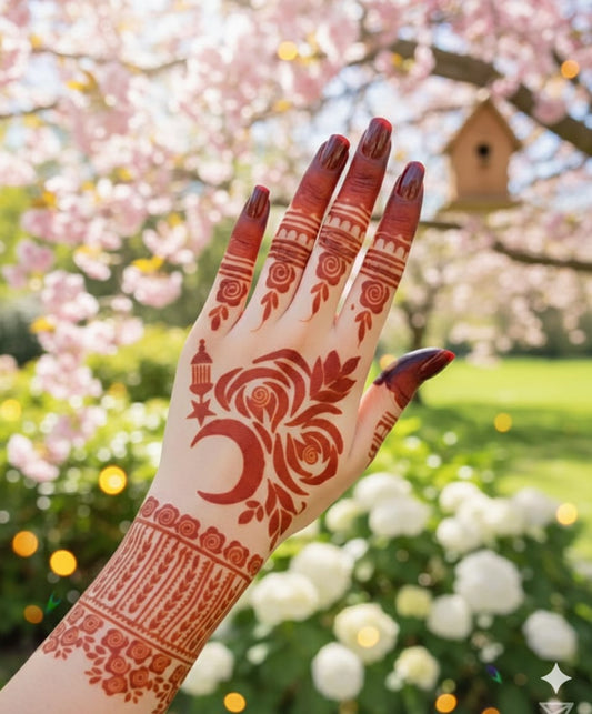 Crescent Bloom Mehendi Stencil