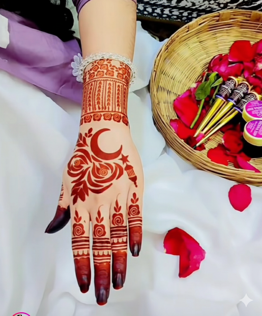 Crescent Bloom Mehendi Stencil