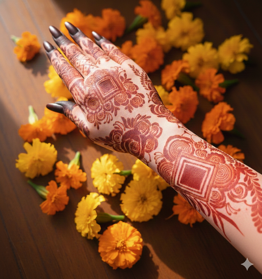 Regal Square Floral Full Arm Mehendi Stencil