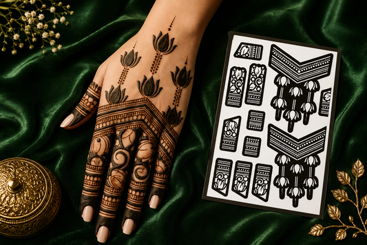 Elegant Lotus Cuff Henna Stencil Design(double hand) 3