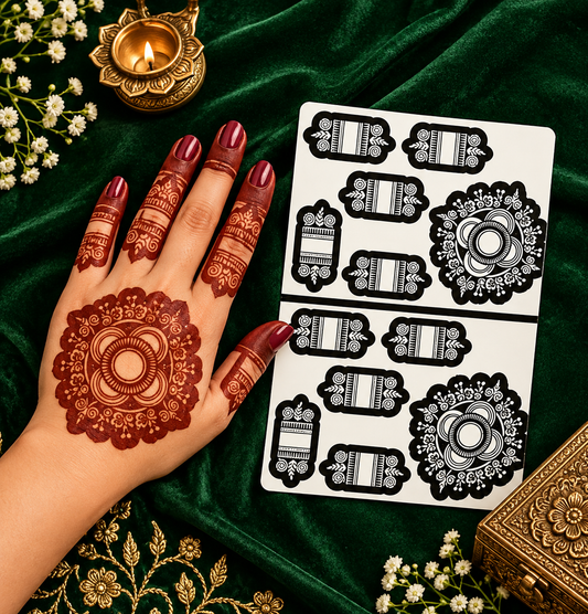 Samee® Mandala Finger & Border Mehndi Stencil-Hand design Design No, 124(Double Hand)