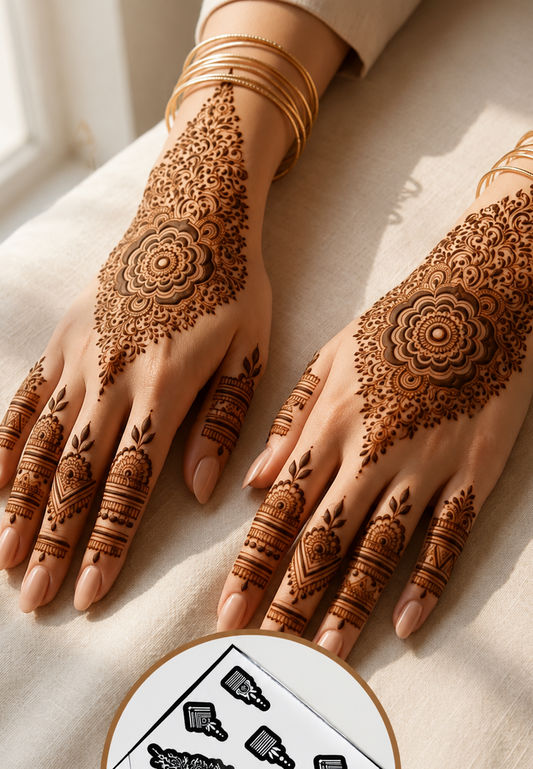 Samee® Floral Back Hand & Finger Mehndi Stencil – Hand Design No. 34 (Single Hand)