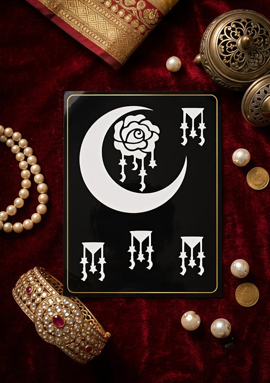 Samee®Personalized Monogram Hand Design Stencil – Crescent Moon & Floral Initial Hand Design Design NO, 82