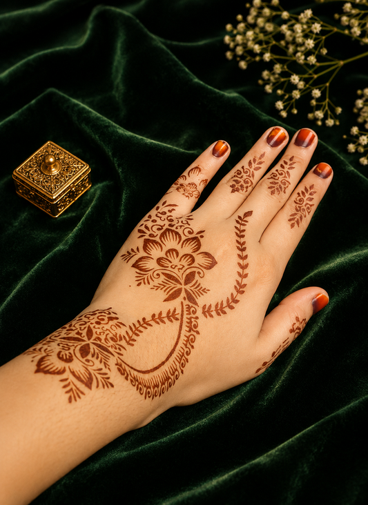 Sameee® Floral Arabic Side Trail Henna Stencil – design code 69-Double Hand