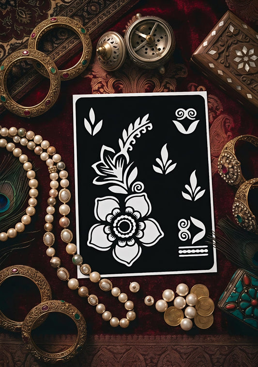Samee® Minimal Floral Mehndi Stencil – Hand Design Design No, 77