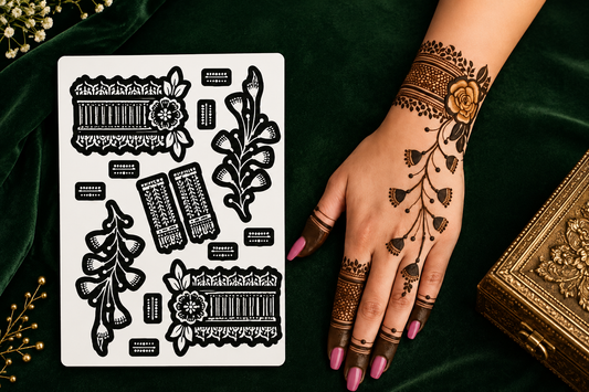 Samee® Royal Floral Vine & Bracelet Henna Stencil –design code.24-Double Hand