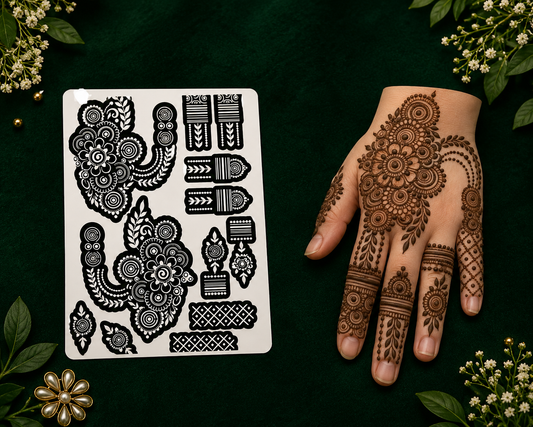 Samee® Floral Finger & Back Hand Mehndi Stencil- Hand design Design No, 119(Double Hand)